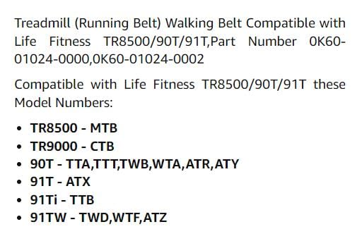 Treadmill (Running Belt) Walking Belt Compatible with Life Fitness TR8500/90T/91T,Part Number 0K60-01024-0000,0K60-01024-0002，(Applicable Models Please Refer to The List)