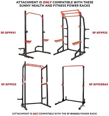 Sunny Health & Fitness Power Cage Squat Rack Upgrade Attachments, Dip Bar, Plate Bar Holder, Belt Squat, J Hook, Lat, Adapter, U Ring, Pull Up Bar, Landmine, Captain's Chair, Tricep Rope For Home Gym