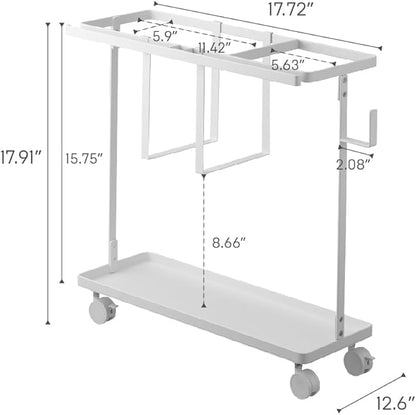 Yamazaki Home Tower Rolling Slim Fitness Rack With Adjustable Holder, Casters, Hooks For Gear Organization - Steel