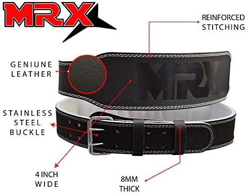 MRX Weight Lifting Belt Genuine Leather - 4 8mm Thick