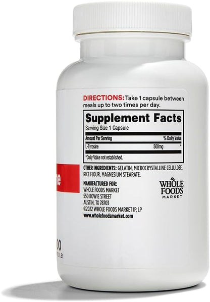 Whole Foods Market, L Tyrosine 500Mg, 100 Capsules (Pack of 2)