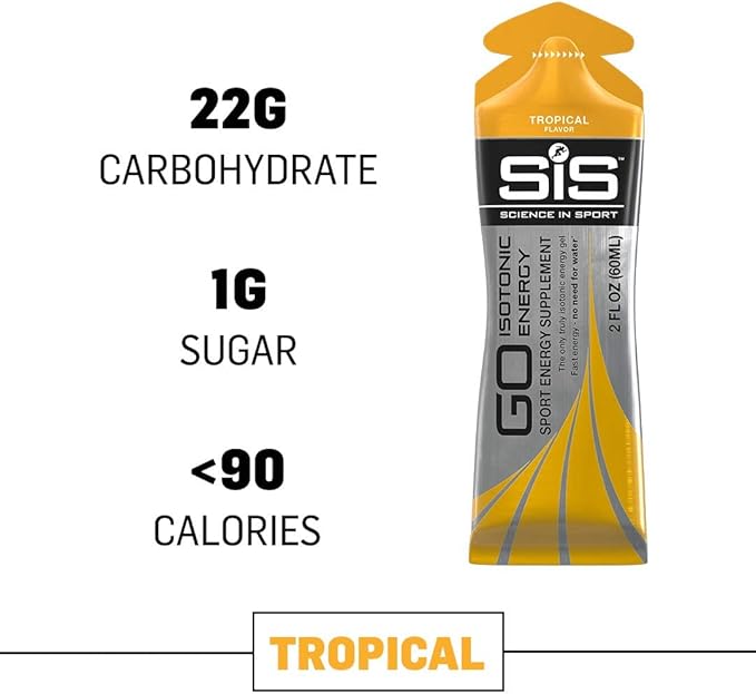 Science in Sport Energy Gel Pack, SIS Isotonic Energy Gel, 22g Fast Acting Carbs, Performance & Endurance Gels, Tropical Flavor - 2 Fl Oz (Pack of 6)