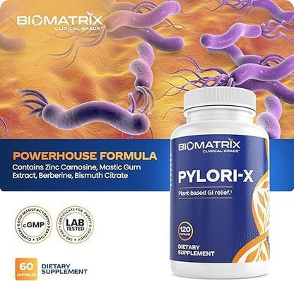 Pylori-X for H. Pylori Defense | Matula Tea Alternative w/Mastic Gum, Berberine, Zinc Carnosine, Bismuth Salts | Microbiome Balance, Digestive Relief (120 Capsules)