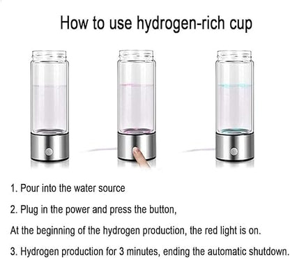 Hydrogen Water Bottle, Portable Hydrogen Water Ionizer Machine, Hydrogen Water Generator, Rechargeable Hydrogen Rich Water Glass Health Cup for Home Travel (Silver)