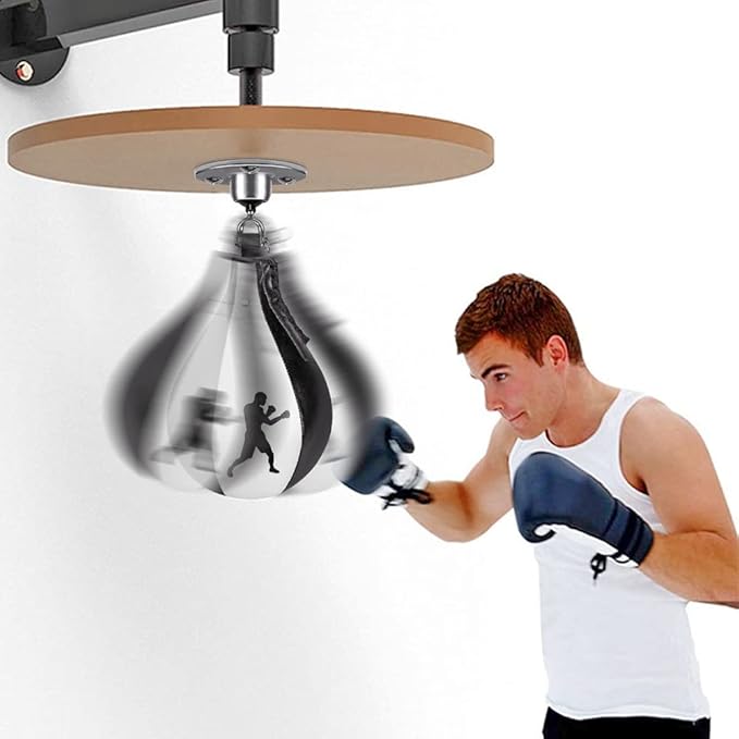Benelabel Boxing Speed Bag Kit & Boxing Speed Bag - Premium Leather Bag with 360° Swivel and Inflator - Easy to Install and Use - Improve Your Speed and Reflexes