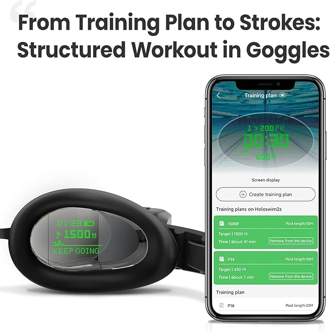 Holoswim 2 Pro Smart Swim Goggles Anti-fog AR Display, Real-time Metrics, Fitness Tracker, Apple/Garmin Compatible, AI-Powered Analysis and Workout Plan Pool/Open-Water Compatible