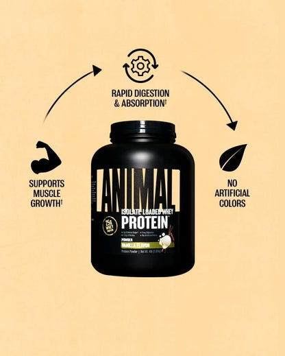 Animal Whey Isolate Protein Powder - Loaded for Pre & Post Workout Muscle Builder and Recovery with Digestive Enzymes for Men & Women - 25g Protein, Great Taste, Low Sugar - Vanilla 4 lbs