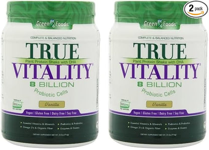 Green Foods True Vitality Plant Protein Shake, Vanilla, 25.2 Ounce (Pack of 2)