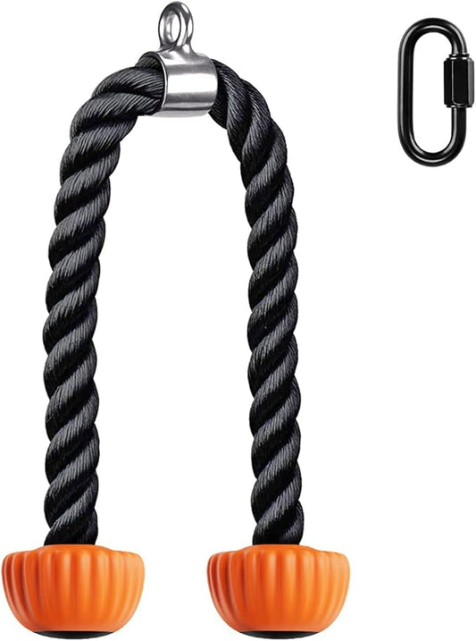 SELEWARE Tricep Rope W/Rubber Ends Cable Machine Attachments for Gym, 28”/36” Universal Triceps Pull Down Rope for Pulley System Home Gym Workout Fitness