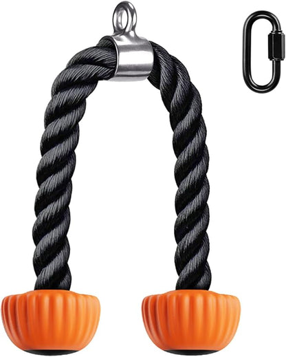 SELEWARE Tricep Rope W/Rubber Ends Cable Machine Attachments for Gym, 28”/36” Universal Triceps Pull Down Rope for Pulley System Home Gym Workout Fitness