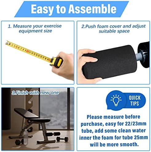 Deekin 4 Pcs Foam Foot Pads Roller Buffer Tube Cover for Home Gym Exercise Machine Equipment Replacement Pads for Leg Extension Weight Bench Inversion Table (0.87 x 2.75 x 5.1 Inches)