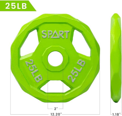 SPART Color Coded Weight Plate 2-Inch Cast Iron 2.5/5/10/15/25/35/45LB, Single/Pair/Set