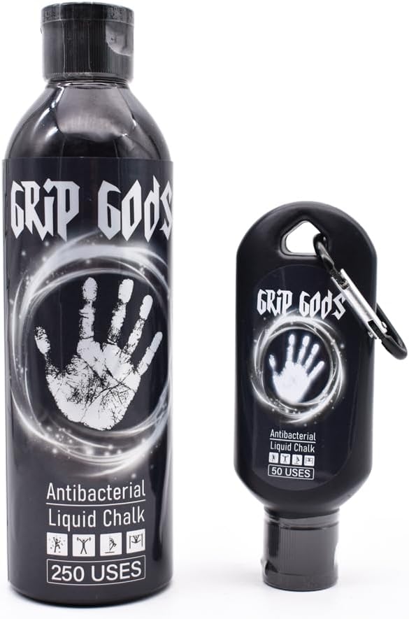 Grip Gods Liquid Chalk Combo Travel Bottle (50ML) & Refill Bottle (250ML) for Weight Lifting, Gym, Rock Climbing, Pole Grip, Gymnastics, Sports, and Workout Chalk., White