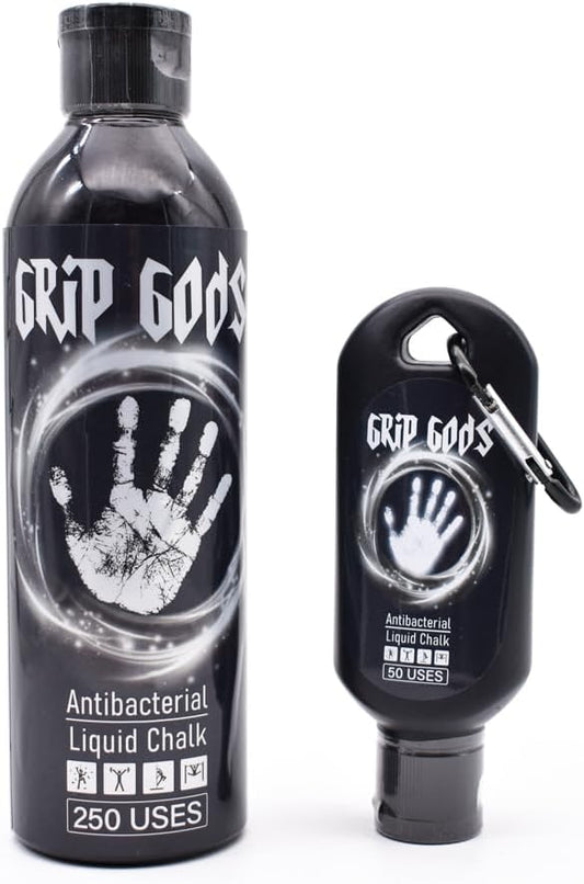 Grip Gods Liquid Chalk Combo Travel Bottle (50ML) & Refill Bottle (250ML) for Weight Lifting, Gym, Rock Climbing, Pole Grip, Gymnastics, Sports, and Workout Chalk., White