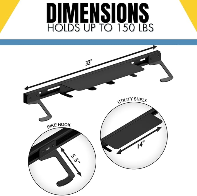 Koova Wall Mount Bike Rack | Steel Bike Mount | Adjustable Hangers | Easy Mount | USA Made