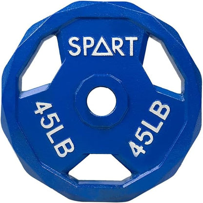 SPART Color Coded Weight Plate 2-Inch Cast Iron 2.5/5/10/15/25/35/45LB, Single/Pair/Set