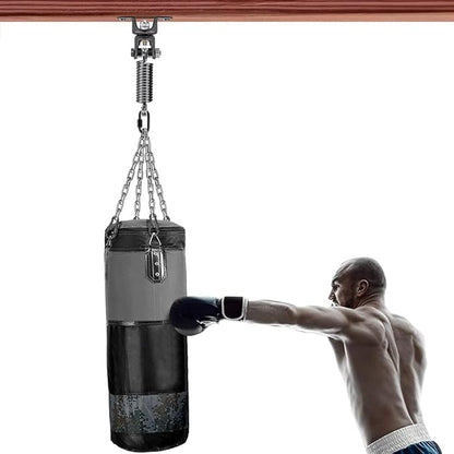 BeneLabel Heavy Duty Boxing Punching Bag Hanger Chain with Spring, 350 LB Capacity, 360° Rotation Wood Beam Holder with 4 Chains and 4 Carabiners, 2 Hexagon Wood Screws and 2 Expansion Screws.