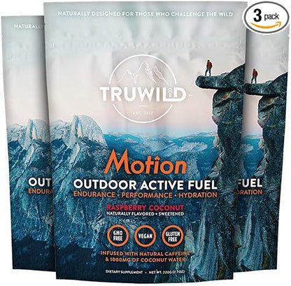 TruWild Motion - 3 Pack, All Natural Plant Based Vegan Pre Workout Powder for Men & Women, Clean Energy Supplement with Electrolytes, Increased VO2 Max, No Chemicals, Fillers or Synthetic Stimulants