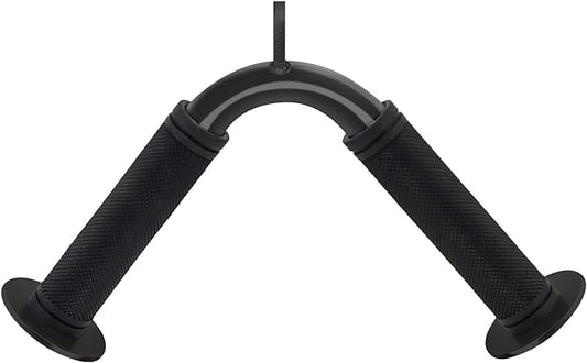 Tricep Press Down Bar, V Bar Cable Attachment, Steel with Non-Slip Rubber Grip (Black)