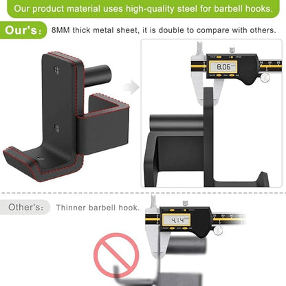 SELEWARE Solid Steel J Hooks for 2" x 2" or 3" x 3" Tube Power Cage with 1" or 5/8" Hole Squat Rack Attachment, J-Hook Barbell Holder for Power Rack, Set of 2