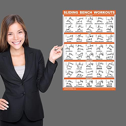 Palace Learning QUICKFIT Sliding Bench Workout Poster - Compatible with Total Gym, Weider Ultimate Body Works - Incline Bench Exercise Chart (LAMINATED, 18" x 24")