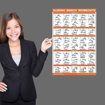 Palace Learning QUICKFIT Sliding Bench Workout Poster - Compatible with Total Gym, Weider Ultimate Body Works - Incline Bench Exercise Chart (LAMINATED, 18" x 24")