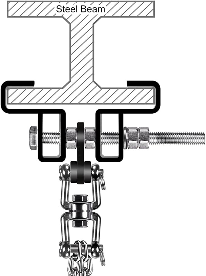 SELEWARE Heavy Duty Steel Beam Clamp, Heavy Bag Mount, Punching Bag Hanger Heavy Duty Holder for Boxing, Muay Thai and MMA Training (with Carabiner)