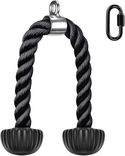 SELEWARE Tricep Rope W/Rubber Ends Cable Machine Attachments for Gym, 28”/36” Universal Triceps Pull Down Rope for Pulley System Home Gym Workout Fitness