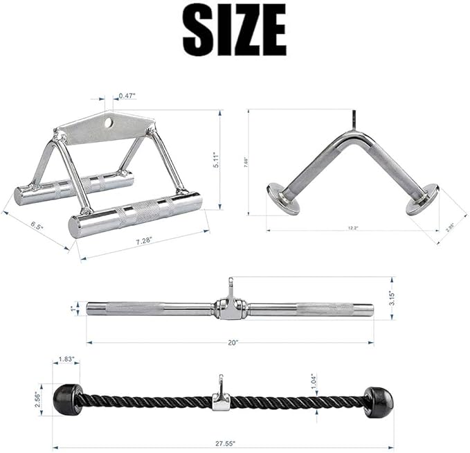 Tricep Press Down Cable Attachment, LAT Pulldown Attachment, Weight Machine Accessories, V Handle with Rotation, Tricep Rope, Rotating Bar, V-Shaped Bar, Multiple Options
