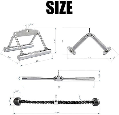 Tricep Press Down Cable Attachment, LAT Pulldown Attachment, Weight Machine Accessories, V Handle with Rotation, Tricep Rope, Rotating Bar, V-Shaped Bar, Multiple Options