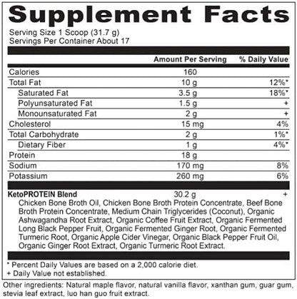 Keto Protein Powder by Ancient Nutrition, KetoPROTEIN with Fats from Bone Broth and MCT Oil, Vanilla, 18g Protein 11g Fat Per Serving, Gluten Free, 17 Servings