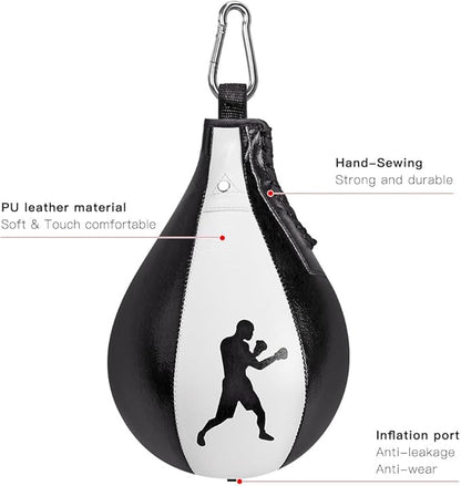 Benelabel Boxing Speed Bag Kit & Boxing Speed Bag - Premium Leather Bag with 360° Swivel and Inflator - Easy to Install and Use - Improve Your Speed and Reflexes