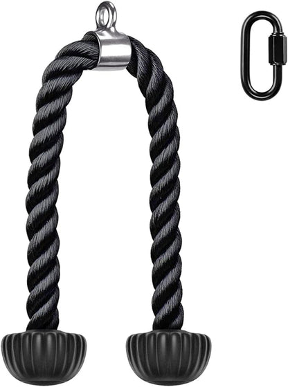 SELEWARE Tricep Rope W/Rubber Ends Cable Machine Attachments for Gym, 28”/36” Universal Triceps Pull Down Rope for Pulley System Home Gym Workout Fitness