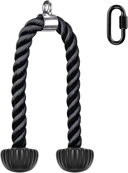 SELEWARE Tricep Rope W/Rubber Ends Cable Machine Attachments for Gym, 28”/36” Universal Triceps Pull Down Rope for Pulley System Home Gym Workout Fitness