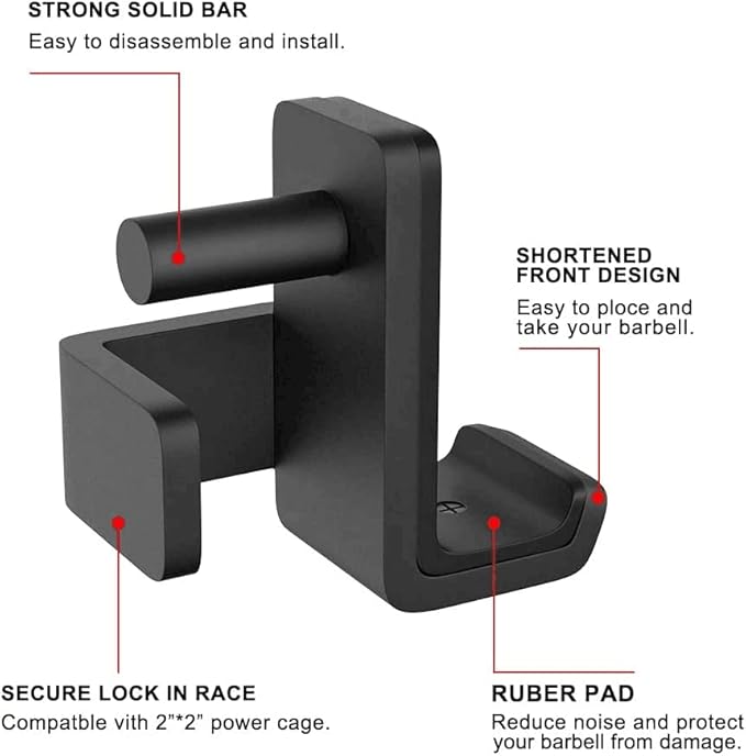 SELEWARE Solid Steel J Hooks for 2" x 2" or 3" x 3" Tube Power Cage with 1" or 5/8" Hole Squat Rack Attachment, J-Hook Barbell Holder for Power Rack, Set of 2