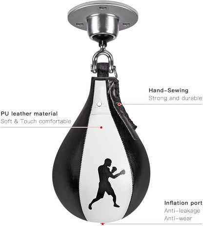 Benelabel Boxing Speed Bag Kit & Boxing Speed Bag - Premium Leather Bag with 360° Swivel and Inflator - Easy to Install and Use - Improve Your Speed and Reflexes