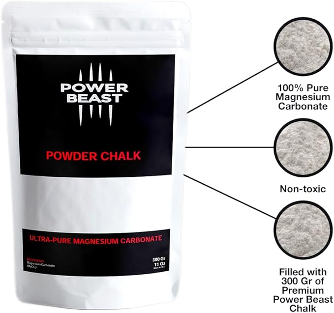 POWER BEAST Powder Chalk Gym 300 Gr-10.58 Oz, Gym Chalk, Magnesium Carbonate for Better Grip, Weightlifting, Rock Climbing, Gymnastics, Bouldering, Weightlifting, Pool Billiards.