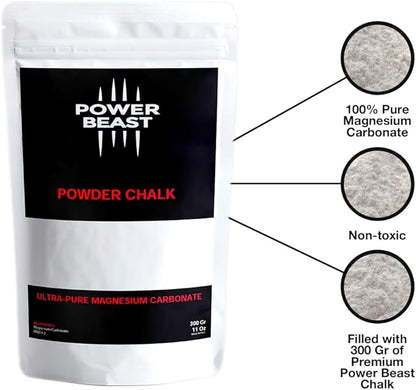 POWER BEAST Powder Chalk Gym 300 Gr-10.58 Oz, Gym Chalk, Magnesium Carbonate for Better Grip, Weightlifting, Rock Climbing, Gymnastics, Bouldering, Weightlifting, Pool Billiards.