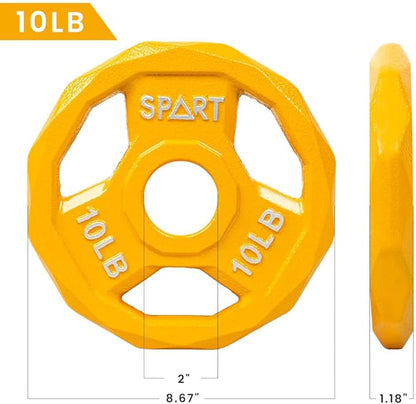 SPART Color Coded Weight Plate 2-Inch Cast Iron 2.5/5/10/15/25/35/45LB, Single/Pair/Set