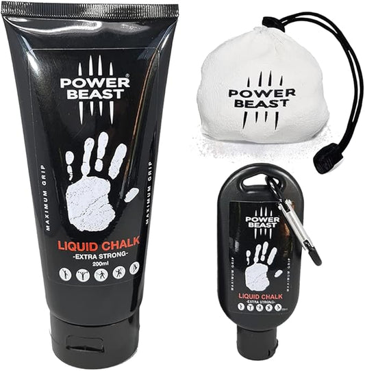 Power Beast Liquid Chalk Combo 200 + 50 ML + Chalk Ball 2.2 oz. Liquid Sports Chalk, Professional Hand Grip for Gym, Weightlifting, Rock Climbing, Gymnastics, Crossfit, Powerlifting, Pole Dance.