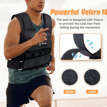 Adjustable Weighted Vest 0-44lbs,5BILLION Weight Vest with Solid Bar Weights,Body Weight Vest for Men Women,Strength Training Workout Vest for Running Pushups Squats,Pockets On the Back and Front