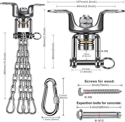 SELEWARE Heavy Duty Punching Bag Hanger with Bearing, Stainless Steel 360° Rotation Wood Beam Holder with Chains for Hanging Indoor Outdoor Boxing Punching Bag