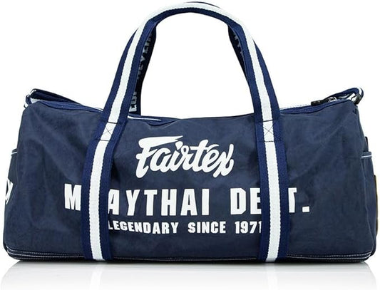 Fairtex BAG9 Retro Style Barrel Bag Thai Boxing Heavy Gym Bag Myay Thai MMA (Navy Blue)