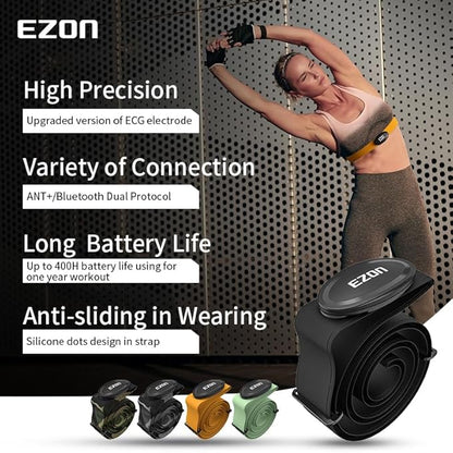 C009Pro Heart Rate Monitor Chest Strap with Bluetooth 5.1& ANT+,HR Monitor Chest Sensor,Up to 365 Days Battery Life,Adjustable Design for Running Cycling Gym,Compatible with Polar/Strava/Wahoo/Peloton