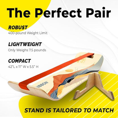 GIBBON GiBoard Balance Board for Adults & Kids - Slackline Workout Equipment Home Gym Training - Wooden Wobble Board Balance Trainer - Standing Desk Exercise - Yoga, Agility, Pilates, Core, Snowboard