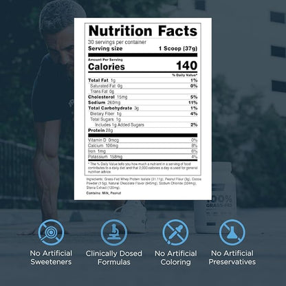 Transparent Labs Grass-Fed Whey Protein Isolate - Natural Flavor, Gluten Free Whey Protein Powder w/ 28g of Protein per Serving & 9 Essential Amino Acids - 30 Servings, Chocolate Peanut Butter