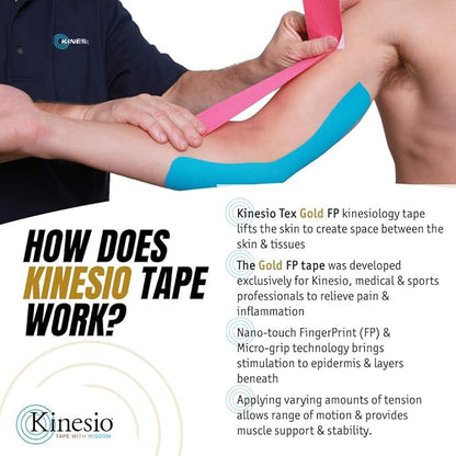 Kinesio Taping - Elastic Therapeutic Athletic Tape Tex Gold FP - Blue – 2 in. x 16.4 ft