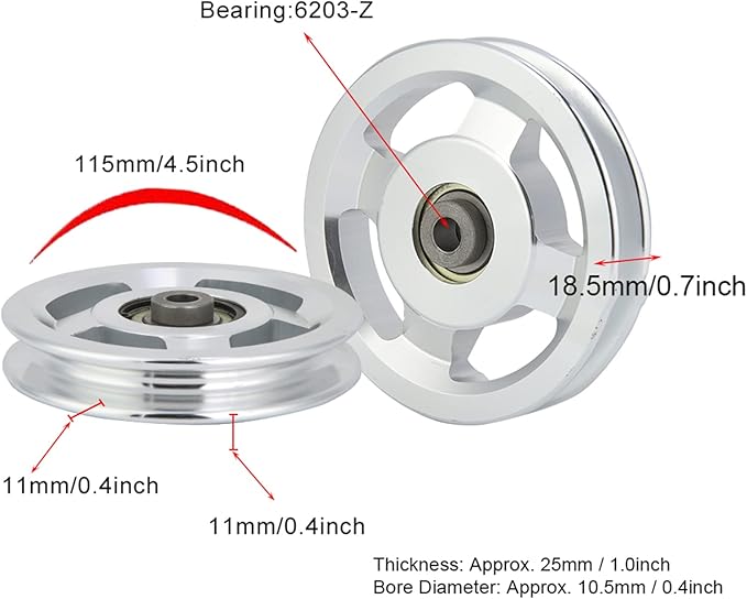 Gym Pulley Wheel, Aluminium Alloy Fitness Pulley Home Gym Attachments Part Exercise Strength Training Accessory Gym Fitness Equipment, for 10.5mm Bore Diameter