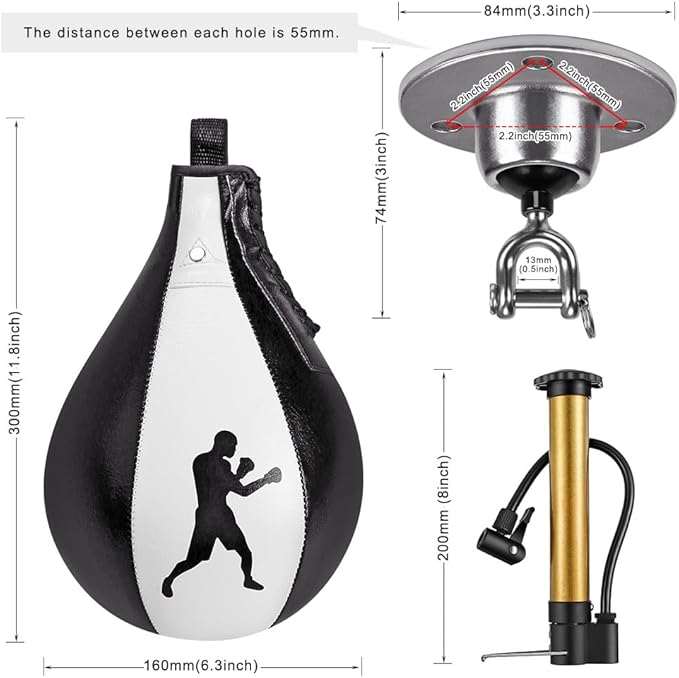 Benelabel Boxing Speed Bag Kit & Boxing Speed Bag - Premium Leather Bag with 360° Swivel and Inflator - Easy to Install and Use - Improve Your Speed and Reflexes