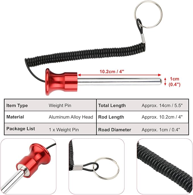 Cosmos Gym Weight Stack Pin Universal Replacement Selector Lock Pin Detent Hitch Pin, Tensile 3/8" Dia. & 4" Locking Space with Lanyard, for Gym Equipment Machine Weight Plate